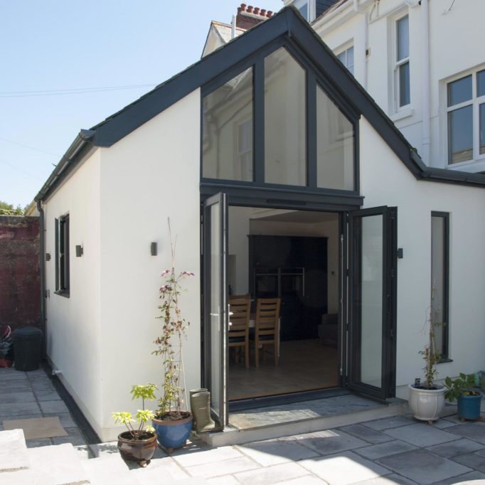 EXTERNAL VIEW OF KITCHEN EXTENSION Extension Crayon Architects CrayonArchitects ArchitectsPlymouth Architects Plymouth SouthWest Sustainable GreenDesign Green Design Building Regulations BuildingRegulations Planning Architecture NewBuildHouse New Build