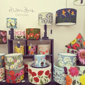 Colourful lampshades by Alison Brick at the Craft Fair in Bovey Tracey