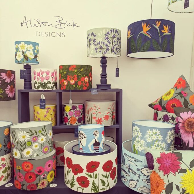 Colourful lampshades by Alison Brick at the Craft Fair in Bovey Tracey